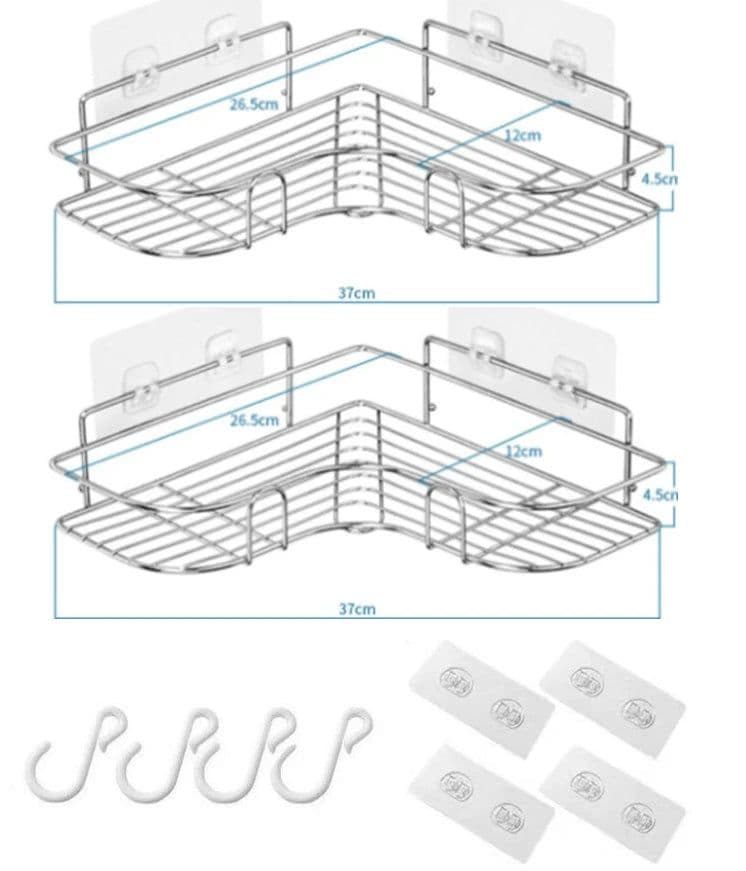 image-Bathroom kitchen Punch Corner Frame Shower Shelf Wrought Iron Shampoo Storage Rack Holder with Suction Cup bathroom accessories