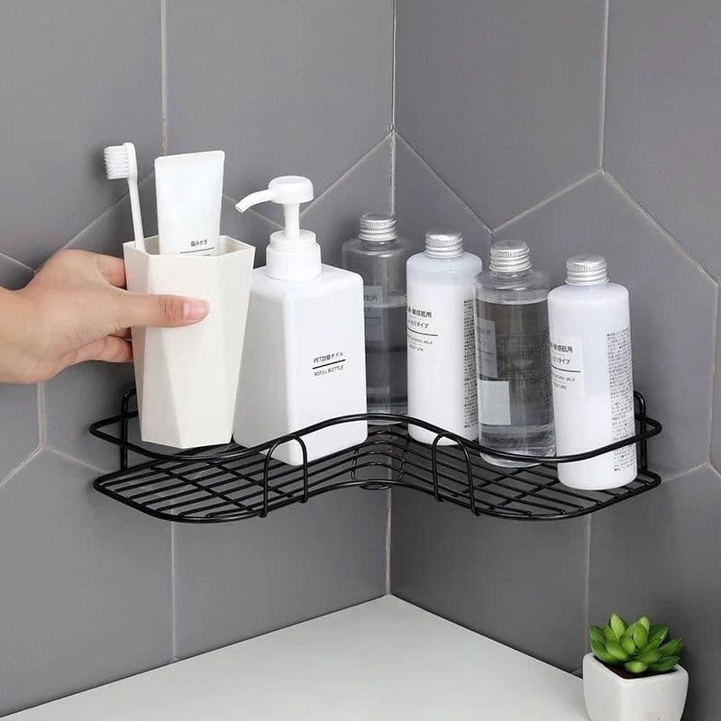 image-Bathroom kitchen Punch Corner Frame Shower Shelf Wrought Iron Shampoo Storage Rack Holder with Suction Cup bathroom accessories