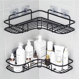 image-Bathroom kitchen Punch Corner Frame Shower Shelf Wrought Iron Shampoo Storage Rack Holder with Suction Cup bathroom accessories