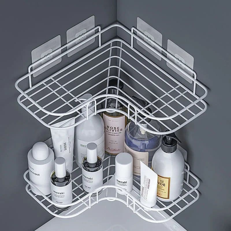 image-Bathroom kitchen Punch Corner Frame Shower Shelf Wrought Iron Shampoo Storage Rack Holder with Suction Cup bathroom accessories