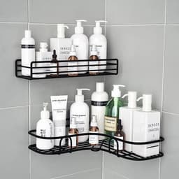 image-Bathroom kitchen Punch Corner Frame Shower Shelf Wrought Iron Shampoo Storage Rack Holder with Suction Cup bathroom accessories