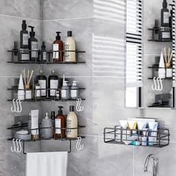 image-Bathroom kitchen Punch Corner Frame Shower Shelf Wrought Iron Shampoo Storage Rack Holder with Suction Cup bathroom accessories