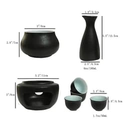 image-Ceramic Sake Set with Warmer Include 1pc Sake Bottle, 4pc Sake Cups, 1pc Warmer Cup, 1pc Candle Heating Stove