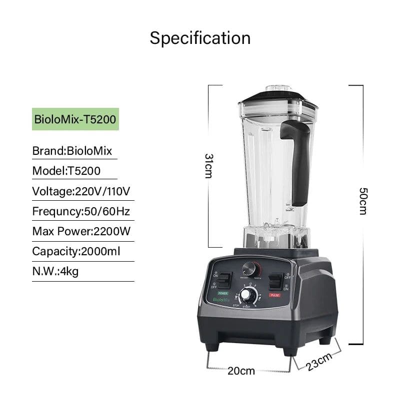 image-BioloMix 3HP 2200W Heavy Duty Commercial Grade Timer Blender Mixer Juicer Fruit Food Processor Ice Smoothies BPA Free 2L Jar