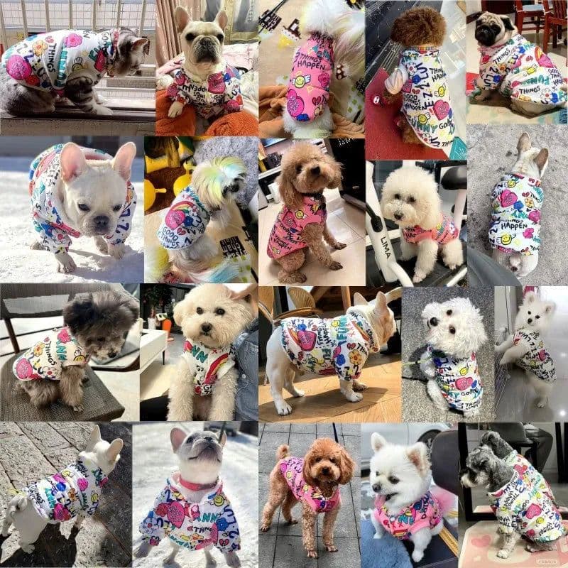 image-Fashion Print Dog Down Jacket Cute Soft Dog Clothes Winter Cat Jacket Coat Warm Puppy Costume Chihuahua French Bulldog Clothes
