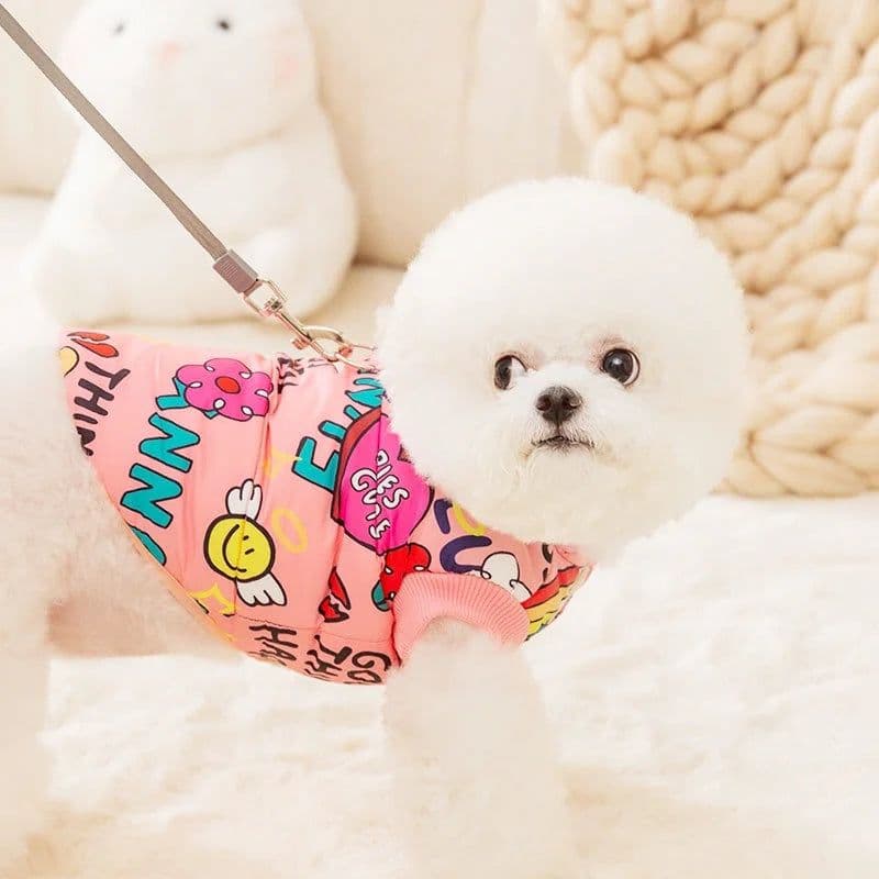 image-Fashion Print Dog Down Jacket Cute Soft Dog Clothes Winter Cat Jacket Coat Warm Puppy Costume Chihuahua French Bulldog Clothes