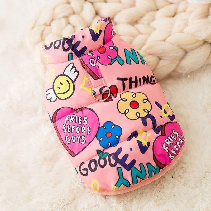image-Fashion Print Dog Down Jacket Cute Soft Dog Clothes Winter Cat Jacket Coat Warm Puppy Costume Chihuahua French Bulldog Clothes