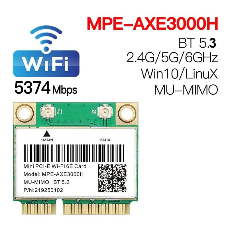 image-WiFi 6E AX210HMW Bluetooth 5.3 Mini PCI-E Wifi Card For Intel AX210 5374Mbps 802.11ax 2.4G/5G/6G WiFi 6 AX200 Wireless Adapter