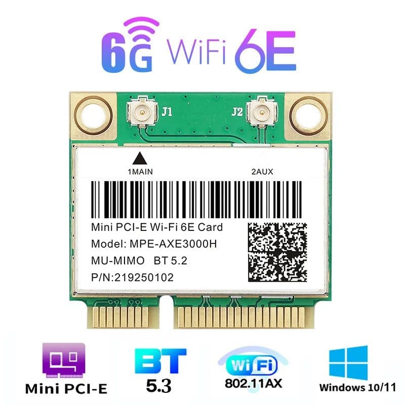 image-WiFi 6E AX210HMW Bluetooth 5.3 Mini PCI-E Wifi Card For Intel AX210 5374Mbps 802.11ax 2.4G/5G/6G WiFi 6 AX200 Wireless Adapter