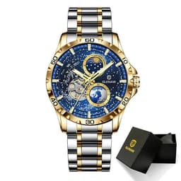 image-GLENAW Rotating Earth Double Second Hand WristWatch Men Automatic Mechanical Watch Starry Sky Stainless Steel Leather Watchband