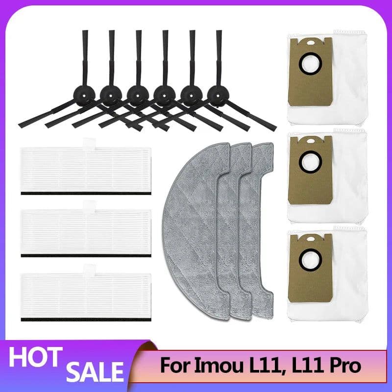 image-Dust Bag Kit Accessories For Imou L11 L11 Pro Robot Vacuum Cleaner Spare Part Main Spin Edge Side Brush Hepa Filter Mop Rag