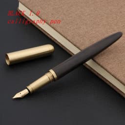 image-luxury Quality brand Red wood Fountain Pen brass Copper Calligraphy Golden M Nib INK pen Business Office school supplies