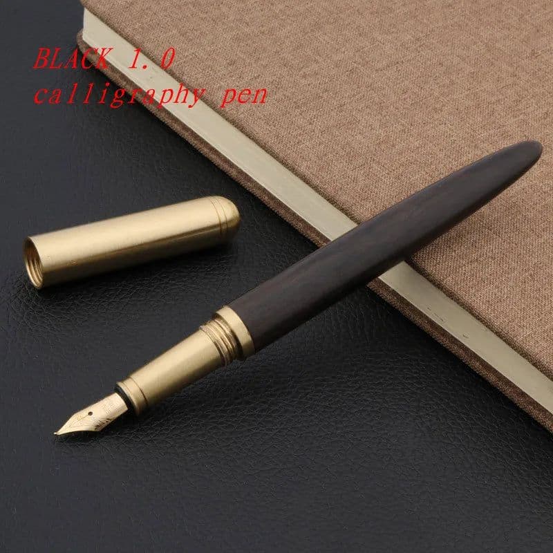 image-luxury Quality brand Red wood Fountain Pen brass Copper Calligraphy Golden M Nib INK pen Business Office school supplies