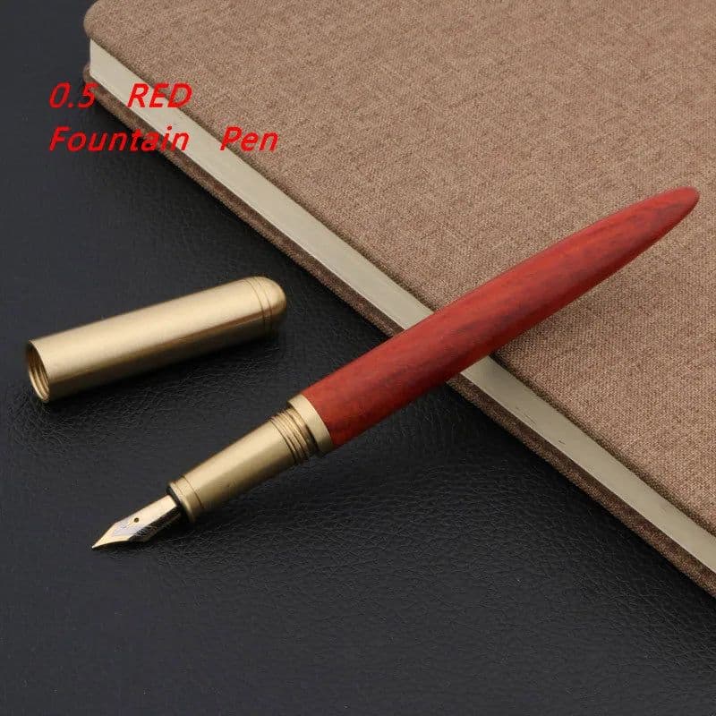 image-luxury Quality brand Red wood Fountain Pen brass Copper Calligraphy Golden M Nib INK pen Business Office school supplies