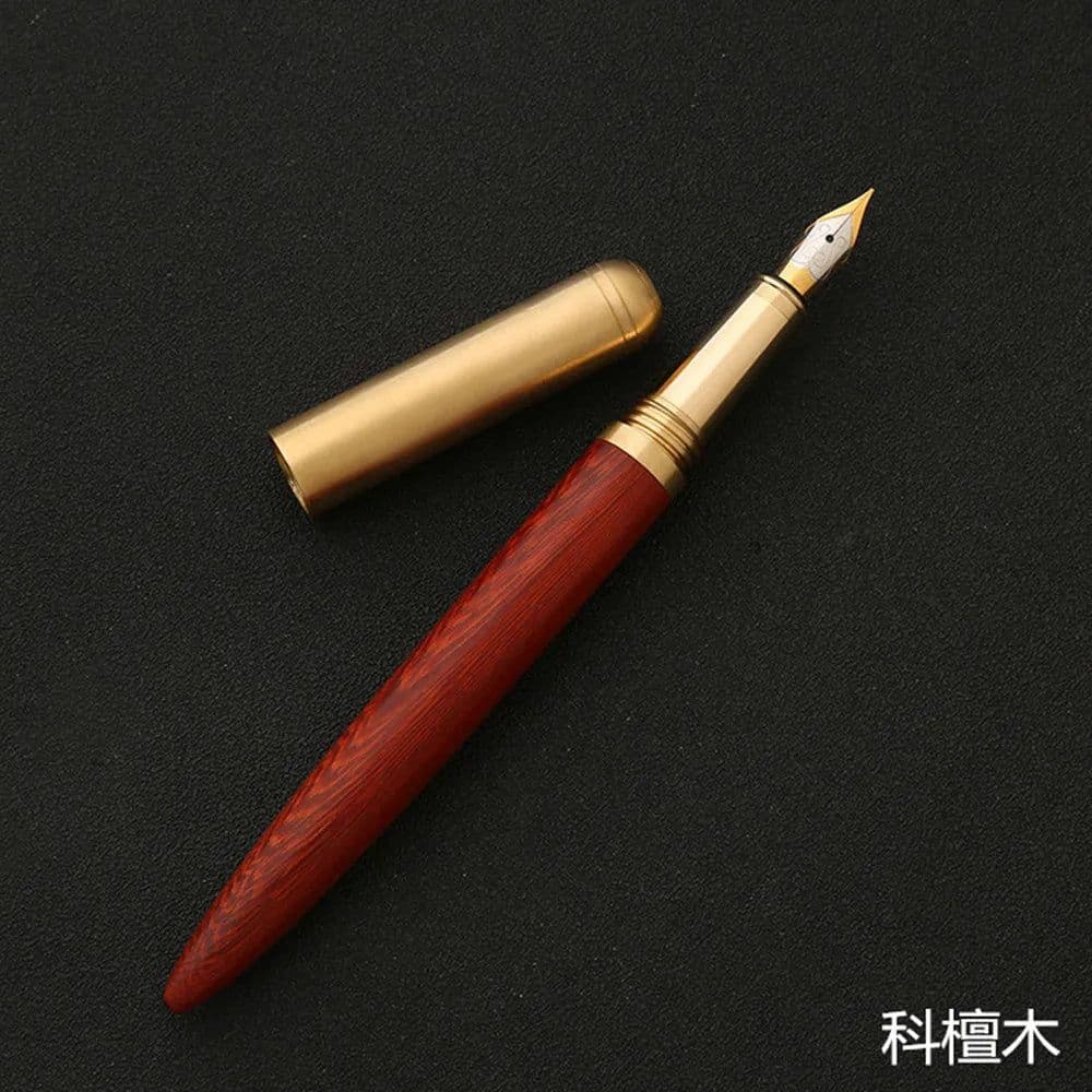 image-luxury Quality brand Red wood Fountain Pen brass Copper Calligraphy Golden M Nib INK pen Business Office school supplies