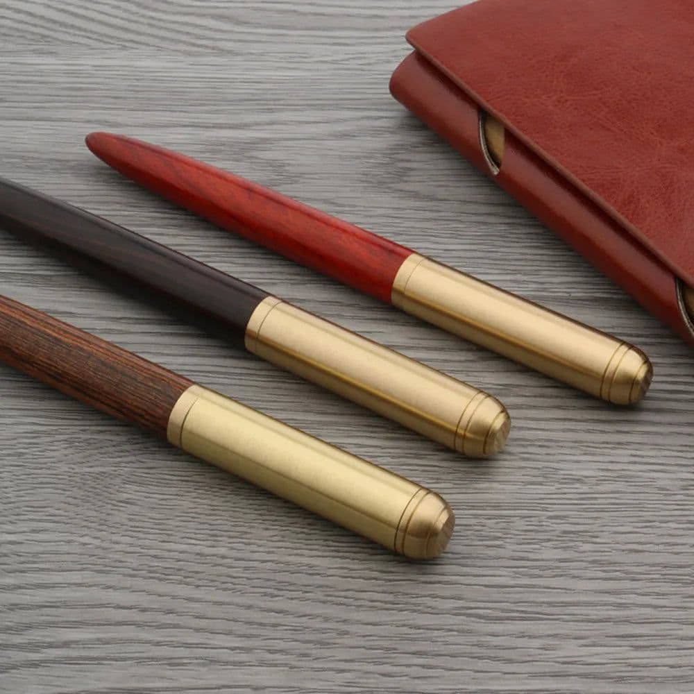 image-luxury Quality brand Red wood Fountain Pen brass Copper Calligraphy Golden M Nib INK pen Business Office school supplies