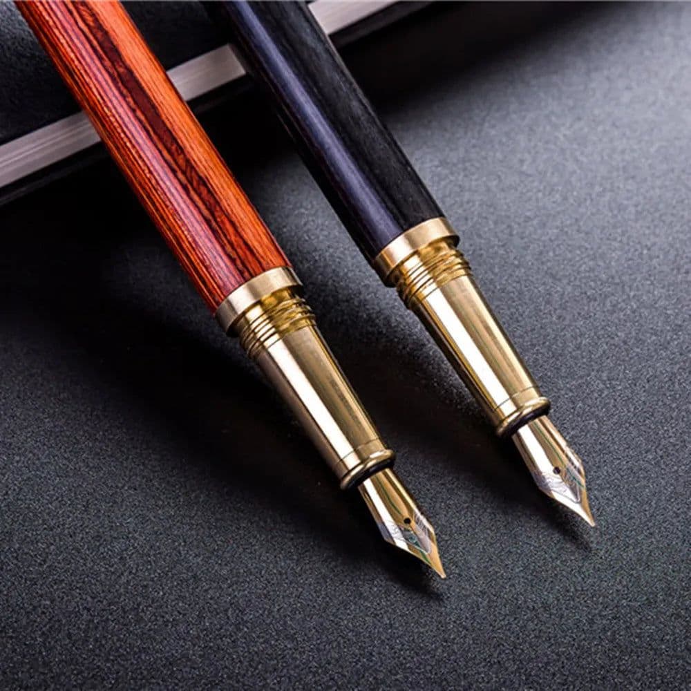 image-luxury Quality brand Red wood Fountain Pen brass Copper Calligraphy Golden M Nib INK pen Business Office school supplies