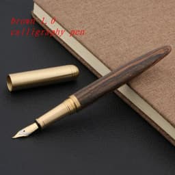 image-luxury Quality brand Red wood Fountain Pen brass Copper Calligraphy Golden M Nib INK pen Business Office school supplies