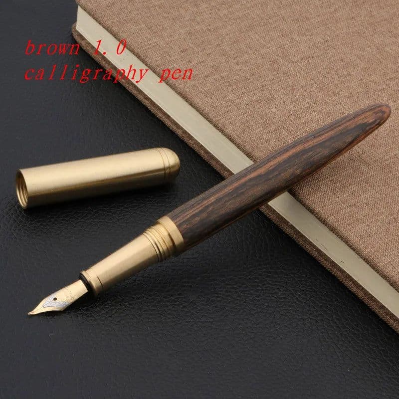 image-luxury Quality brand Red wood Fountain Pen brass Copper Calligraphy Golden M Nib INK pen Business Office school supplies