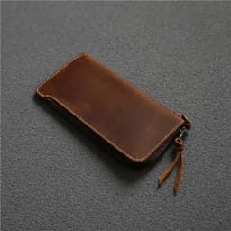 image-100% Genuine Leather Wallet For Men Male Real Cowhide Vintage Handmade Long Slim Zipper Clutch Men's Purse Card Holder Phone Bag
