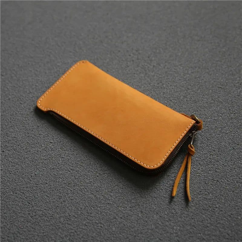 image-100% Genuine Leather Wallet For Men Male Real Cowhide Vintage Handmade Long Slim Zipper Clutch Men's Purse Card Holder Phone Bag