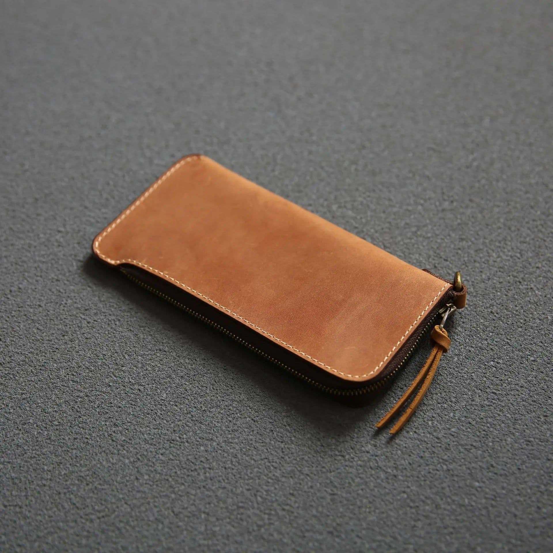 image-100% Genuine Leather Wallet For Men Male Real Cowhide Vintage Handmade Long Slim Zipper Clutch Men's Purse Card Holder Phone Bag