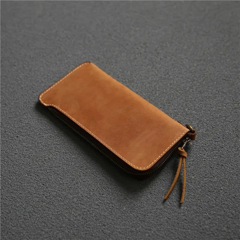 image-100% Genuine Leather Wallet For Men Male Real Cowhide Vintage Handmade Long Slim Zipper Clutch Men's Purse Card Holder Phone Bag