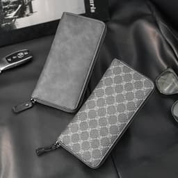 image-Xiao.p Fashion Men's High Quality Pu Leather Long Wallet Mobile Phone Card Clip Coin Purse Pattern Plaid Wallet Large Capacity