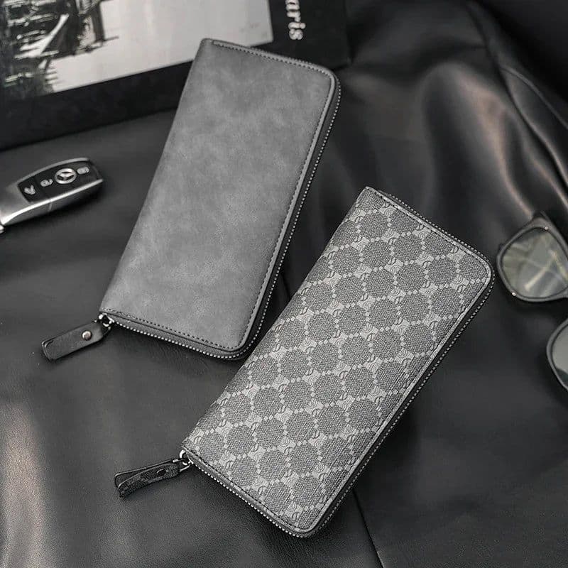 image-Xiao.p Fashion Men's High Quality Pu Leather Long Wallet Mobile Phone Card Clip Coin Purse Pattern Plaid Wallet Large Capacity