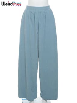 image-Weird Puss Y2K Casual Wide-Leg Pants Women Autumn Loose Simple Basic Pocket High Waist Trousers Corduroy Streetwear Long Bottoms