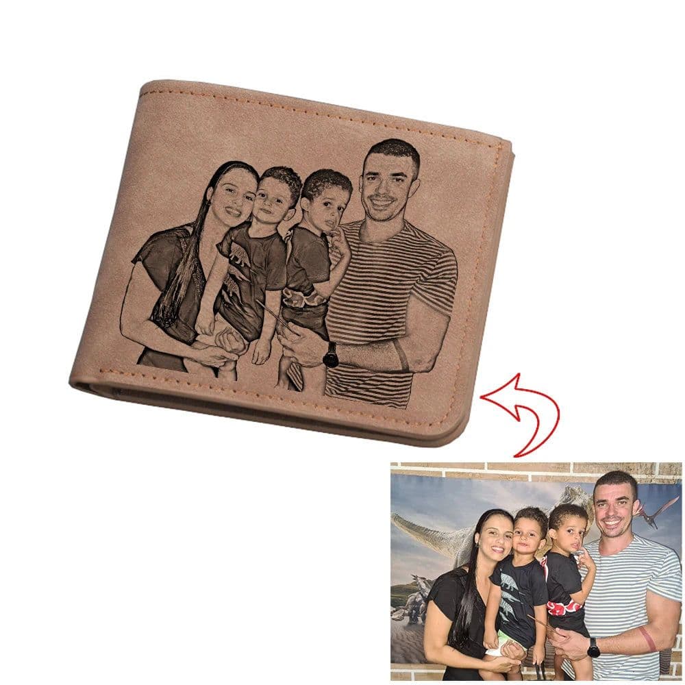 image-New Custom Engraved Photo Text Short Retro Wallet Personalized PU Leather Small Size Multi Card Slot High Quality Gift For Men