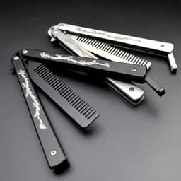 image-Foldable Comb Stainless Steel Practice Training Butterfly Knife Comb Beard Moustache Brushes Hairdressing Styling Tool