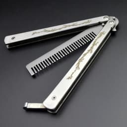image-Foldable Comb Stainless Steel Practice Training Butterfly Knife Comb Beard Moustache Brushes Hairdressing Styling Tool