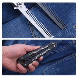 image-Foldable Comb Stainless Steel Practice Training Butterfly Knife Comb Beard Moustache Brushes Hairdressing Styling Tool