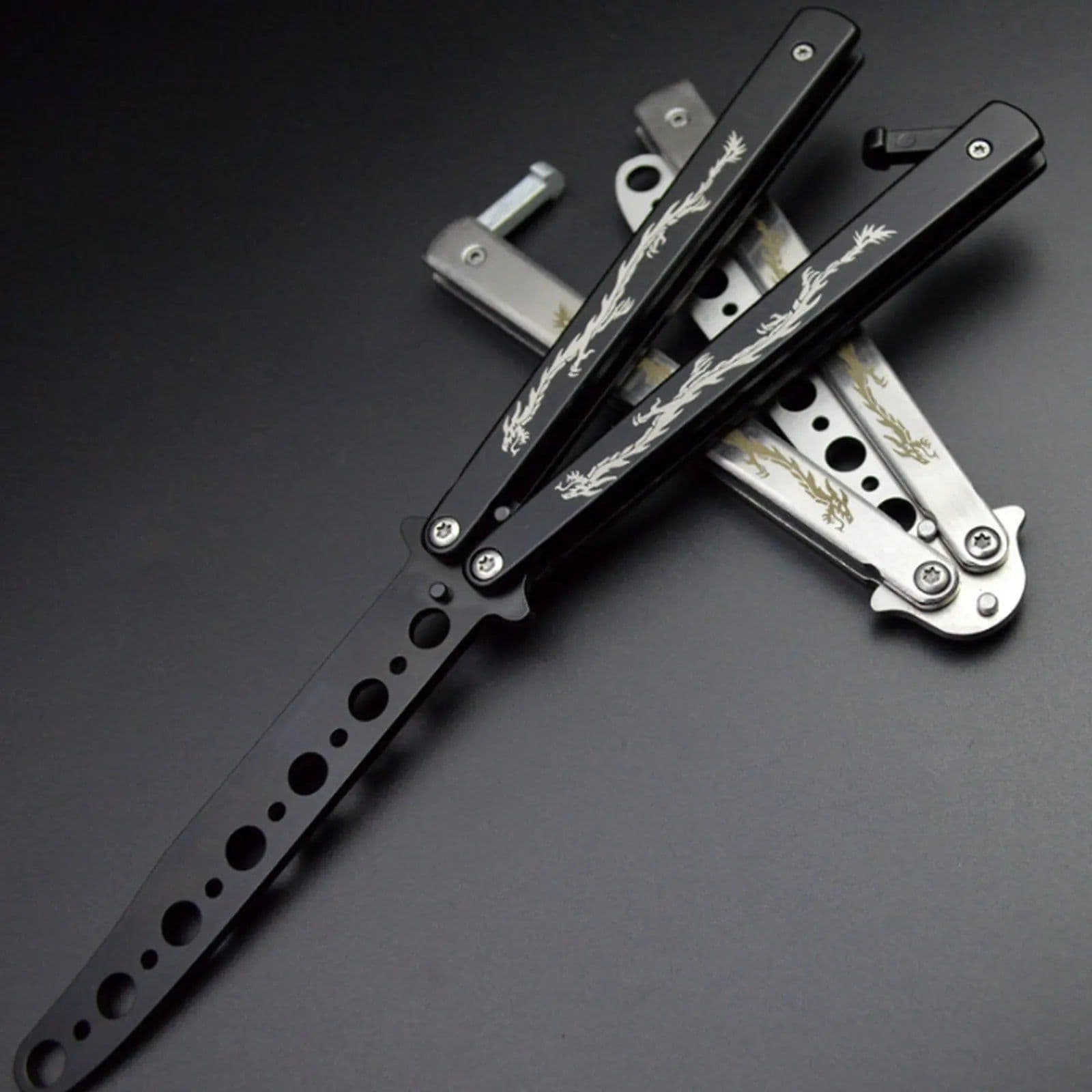 image-Foldable Comb Stainless Steel Practice Training Butterfly Knife Comb Beard Moustache Brushes Hairdressing Styling Tool