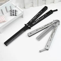 image-Foldable Comb Stainless Steel Practice Training Butterfly Knife Comb Beard Moustache Brushes Hairdressing Styling Tool
