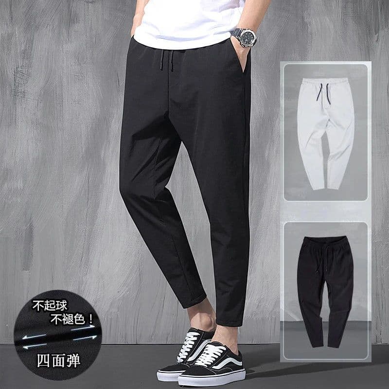 image-2024 New Korean Ice Silk Elastic Trousers Four Seasons Thin Casual Men'S Loose 9-Point Large Size Small Foot Sports Pants Spring
