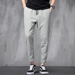 image-2024 New Korean Ice Silk Elastic Trousers Four Seasons Thin Casual Men'S Loose 9-Point Large Size Small Foot Sports Pants Spring