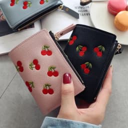 image-New Cherry Fruit Embroidery Women Purse Wallets Fashion Simple Students Wallet Small PU Leather Wallet Mini Card Holder Bags