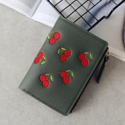 image-New Cherry Fruit Embroidery Women Purse Wallets Fashion Simple Students Wallet Small PU Leather Wallet Mini Card Holder Bags