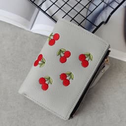 image-New Cherry Fruit Embroidery Women Purse Wallets Fashion Simple Students Wallet Small PU Leather Wallet Mini Card Holder Bags