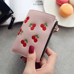 image-New Cherry Fruit Embroidery Women Purse Wallets Fashion Simple Students Wallet Small PU Leather Wallet Mini Card Holder Bags