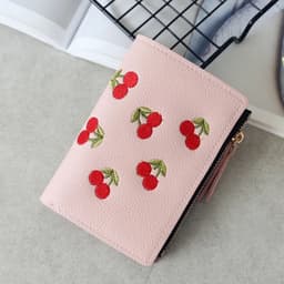 image-New Cherry Fruit Embroidery Women Purse Wallets Fashion Simple Students Wallet Small PU Leather Wallet Mini Card Holder Bags