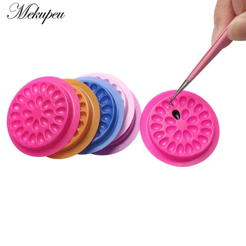 image-20/100pcs Disposable Plastic Flower Holder Sticker Glue Adhesive Pallet Grafted lashes tool For Eyelash Extension Makeup Tools