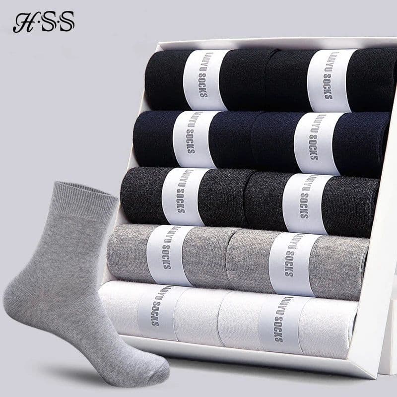 image-HSS 2023 Men's Cotton Socks New styles 10 Pairs / Lot Black Business Men Socks Breathable Spring Summer for Male US size(6.5-12)