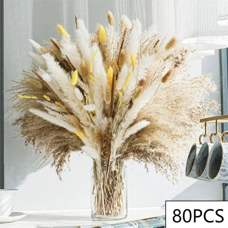 image-100Pcs Fluffy Pampas Dried Flowers Bouquet Home Decor Natural Bunny Rabbit Tail Grass Artifical Flower Wedding Party Decoration