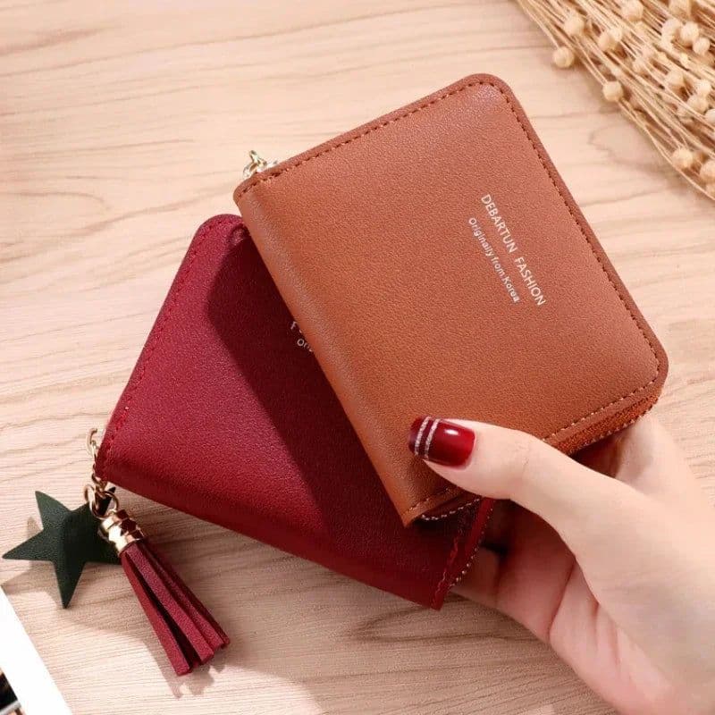 image-PU Leather Short Tassel Wallets for Women Cute Mini Korean Female Girls Zipper Coin Purses Wallet Small Card Money Bags