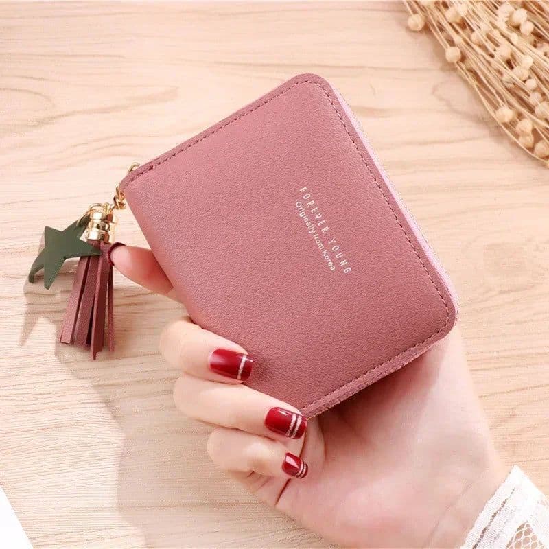 image-PU Leather Short Tassel Wallets for Women Cute Mini Korean Female Girls Zipper Coin Purses Wallet Small Card Money Bags