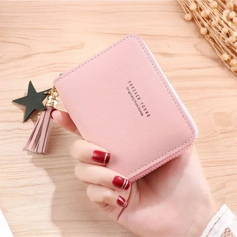 image-PU Leather Short Tassel Wallets for Women Cute Mini Korean Female Girls Zipper Coin Purses Wallet Small Card Money Bags