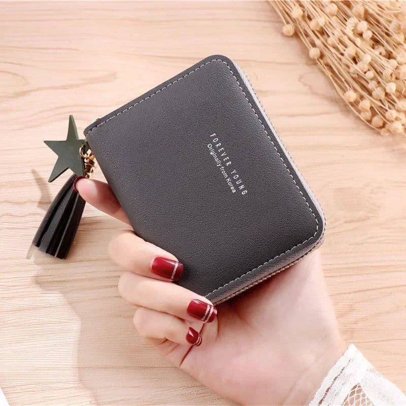 image-PU Leather Short Tassel Wallets for Women Cute Mini Korean Female Girls Zipper Coin Purses Wallet Small Card Money Bags